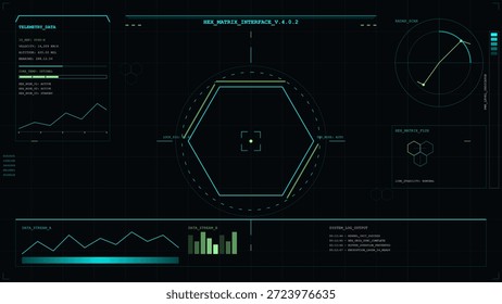 El panel de datos muestra gráficos y métricas en colores verde y negro. La interfaz muestra Formas hexagonales y análisis visual en una pantalla en un evento centrado en la tecnología.