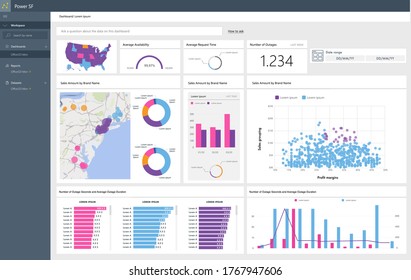 Data dashboard states.Data visualization template.Power bi.EPS10 - Shutterstock ID 1767947606