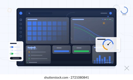 Ein Daten-Dashboard mit verschiedenen Diagrammen, Grafiken und Bedienfeldern. Das Design zeigt benutzerfreundliche Funktionen für die Verwaltung und Analyse von Informationen.