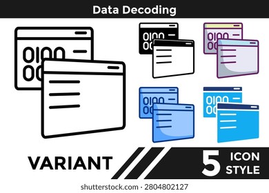 Data Decoding icon for illustrating encoded data interpretation systems, information restoration processes, and format recovery concepts. Line, Filled, Color, Dualtone style.