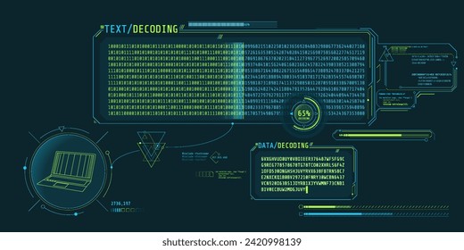 Pantalla de descifrado de datos con ventana de descodificación de texto.