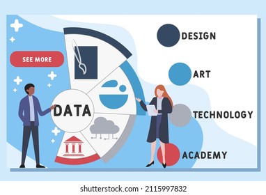 DATA - Design Art Technology Academy acronym. business concept background. vector illustration concept with keywords and icons. lettering illustration with icons for web banner, flyer, landing pag