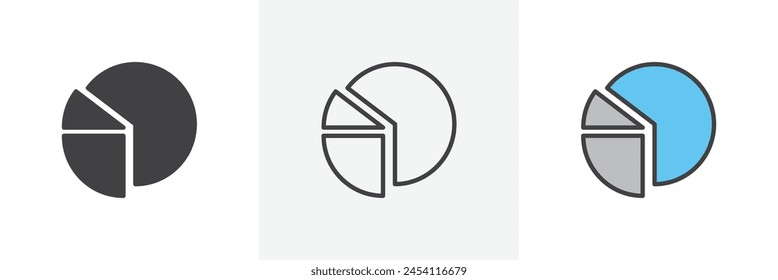 Conjunto de iconos del diagrama de datos. Símbolo de Vector de gráfico circular y de informe de Web.