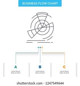 Data, diagram, performance, point, reference Business Flow Chart Design with 3 Steps. Line Icon For Presentation Background Template Place for text