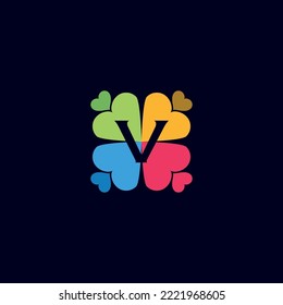 DATA DIGITAL HEART LOGO LETTER V