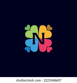 DATA DIGITAL HEART LOGO LETTER N