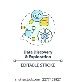 Data discovery and exploration concept icon. Prepare for analysis. Data lake concept abstract idea thin line illustration. Isolated outline drawing. Editable stroke. Arial, Myriad Pro-Bold fonts used