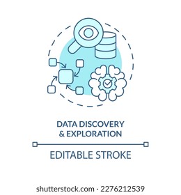 Data discovery and exploration turquoise concept icon. Analytics. Data lake abstract idea thin line illustration. Isolated outline drawing. Editable stroke. Arial, Myriad Pro-Bold fonts used