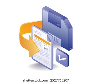 Data diskette classic technology isometric illustration