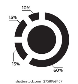 Data Distribution Pie Chart Glyph. Filled icon showing data distribution, percentages, and statistical breakdown.