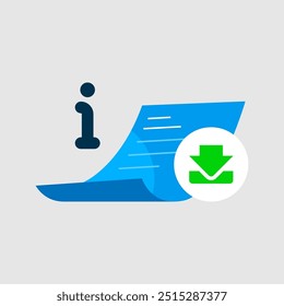 dados, documento, arquivo, cartaz, folheto, Folha de fatos de produtos e serviços ou Documento de informações principais KID botão de download conceito ilustração ícone de design plano