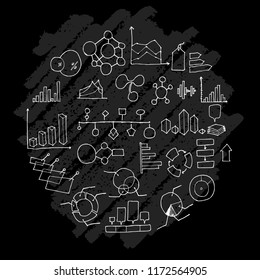 Data doodle illustration circle form wallpaper background line sketch style set on chalkboard