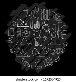 Data doodle illustration circle form wallpaper background line sketch style set on chalkboard