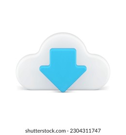 Descarga de datos servidor de computación en nube almacenamiento de información de conexión virtual Icono 3d ilustración vectorial realista. Transferencia de información digital organización plataforma en línea de base de datos de tecnología de comunicación web