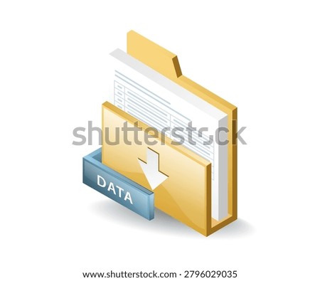 Data Download Folder Isometric Vector Illustration