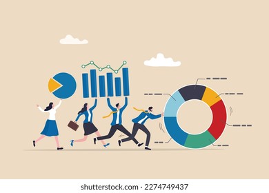 Data driven or data analysis, chart and graph report, analytics, research and optimization, big data or intelligence information, insight concept, business people carrying bar graph and pie chart.