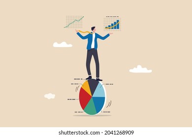 Data driven with analytics research, ads optimization based on user or customer behavior, statistics to improve sales, smart businessman balance and control pie chart with analytics data in hands.