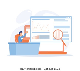 Data driven business, Data analytics, data-driven business, comprehensive strategy, reliable decision making. flat vector modern illustration