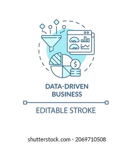 Data driven business blue concept icon. Information as service. Monitoring analytics. Business model abstract idea thin line illustration. Vector isolated outline color drawing. Editable stroke