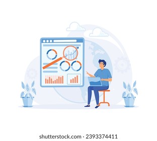 Data driven business model abstract. Data analytics, data driven business, comprehensive strategy, new economic model.  flat vector modern illustration 