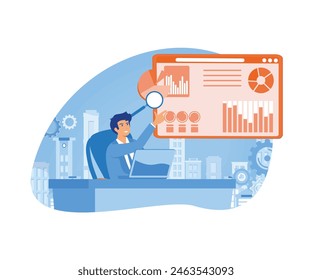 Concepto de modelo de negocio basado en datos. Análisis de datos, negocio basado en datos, estrategia integral, nuevo modelo económico, toma de decisiones fiable metáfora abstracta. Vector plano ilustración moderna 