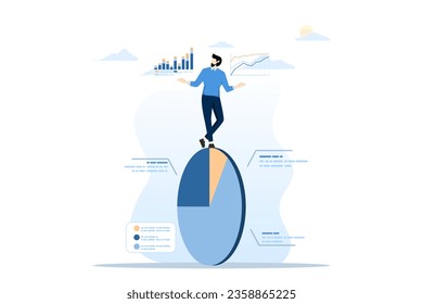 Data driven concept with analytical research, optimization based on customer behavior, statistics to increase sales, entrepreneur balance and control circle chart with data analysis in hand.