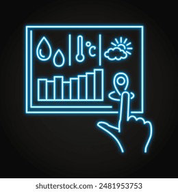 Data driven farming neon icon. Precision agriculture, smart farm. Remote digital control and management. Vector illustration