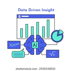 Ícone do Data Driven Insight. Ícone Inteligência Artificial na Educação. Ilustração do ícone de e-learning. Educação e aprendizagem com IA.