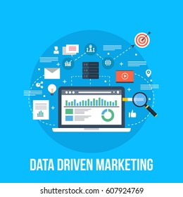 Data Driven Marketing, Business Analytics Flat Vector Concept With Icons