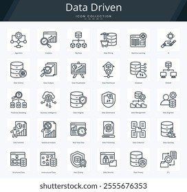 Data driven outline icon pack for machine learning and predictive modeling