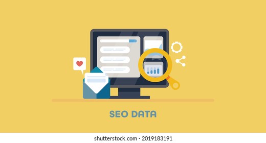 Data driven SEO, SEO marketing, Website optimization, digital marketing, email campaign, social media - vector illustration with icons