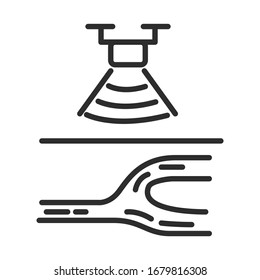 Data from a drone about underground rivers.Monitoring condition agricultural land .Smart agriculture cartoon concepts with outline. Scanning the soil for water.Outline icon vector smart farm.