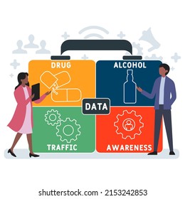 DATA - Drug Alcohol Traffic Awareness Acronym. Business Concept Background. Vector Illustration Concept With Keywords And Icons. Lettering Illustration With Icons For Web Banner, Flyer, Landing Pag