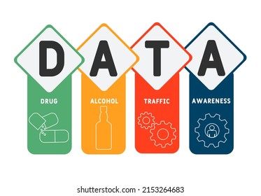 DATA - Drug Alcohol Traffic Awareness Acronym. Business Concept Background. Vector Illustration Concept With Keywords And Icons. Lettering Illustration With Icons For Web Banner, Flyer, Landing Pag