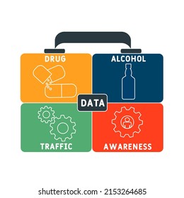 DATA - Drug Alcohol Traffic Awareness Acronym. Business Concept Background. Vector Illustration Concept With Keywords And Icons. Lettering Illustration With Icons For Web Banner, Flyer, Landing Pag