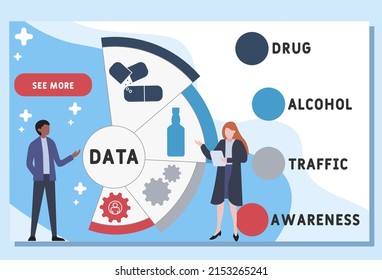 DATA - Drug Alcohol Traffic Awareness Acronym. Business Concept Background. Vector Illustration Concept With Keywords And Icons. Lettering Illustration With Icons For Web Banner, Flyer, Landing Pag