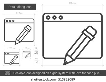 Data editing vector line icon isolated on white background. Data editing line icon for infographic, website or app. Scalable icon designed on a grid system.