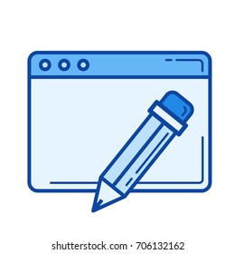 Data editing vector line icon isolated on white background. Data editing line icon for infographic, website or app. Blue icon designed on a grid system.