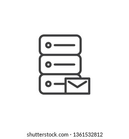 Data email storage line icon. linear style sign for mobile concept and web design. Database center with envelope mail outline vector icon. Symbol, logo illustration. Pixel perfect vector graphics