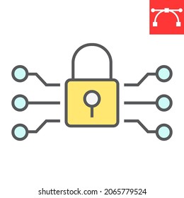 Data encryption color line icon, padlock and protection, encryption vector icon, vector graphics, editable stroke filled outline sign, eps 10.