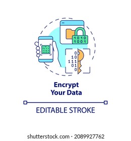 Data Encryption Concept Icon. Personal Information Protection Online Abstract Idea Thin Line Illustration. Safe Internet Surfing. Vector Isolated Outline Color Drawing. Editable Stroke