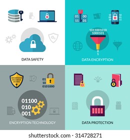 Data encryption design concept set with safety and protection technology icons isolated vector illustration