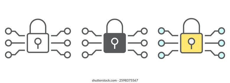 Data encryption icon collection, padlock and protection, encryption vector icon set, vector graphics, editable stroke outline sign, eps 10.