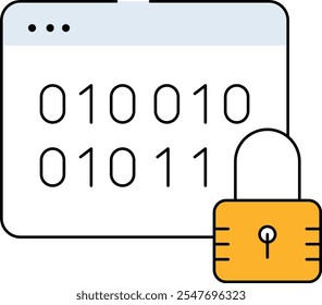 Data Encryption Icon . Key and Lock with Encrypted Code Background. Black and yellow color.Vector illustration.