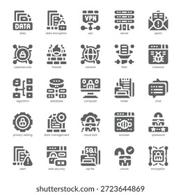 Pacote de Ícones de Criptografia de Dados para seu site, celular, apresentação e design de logotipo. Design sólido do ícone de criptografia de dados. Ilustração de gráficos vetoriais e traçado editável.