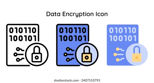 Icono de cifrado de datos relacionados con la seguridad cibernética, archivo, documento. Línea, Color de línea, Estilo plano