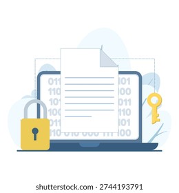 Data encryption illustration, privacy protection, secure information flow, digital security, encrypted files, cybersecurity concept, data confidentiality, online protection graphic.