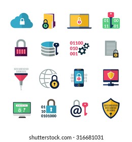 Data Encryption And Information Protection Technology Icons Isolated Vector Illustration