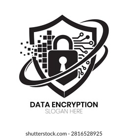 Data Encryption logo features a sturdy shield and lock, perfect for cybersecurity firms and data protection services. This secure Data Encryption logo signifies robust defense against unauthorized access. Deploy the Data Encryption logo on security software interfaces, business cards, official company documents, and digital portals to build client trust and convey safety.