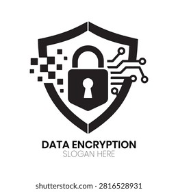 Data Encryption logo utilizes a complex circuit and shield design, ideal for enterprise level cybersecurity and cloud storage providers. This professional Data Encryption logo projects a high level of technical expertise and system integrity. Apply the Data Encryption logo on software platforms, network security reports, corporate websites, and secure communication hardware.